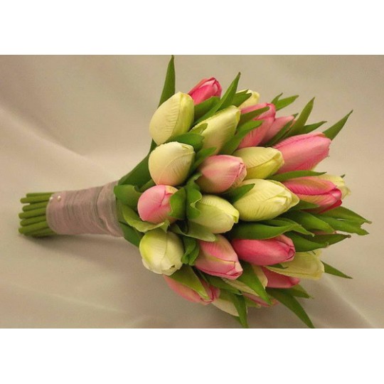 Букет из розово-зеленых тюльпанов 21шт.